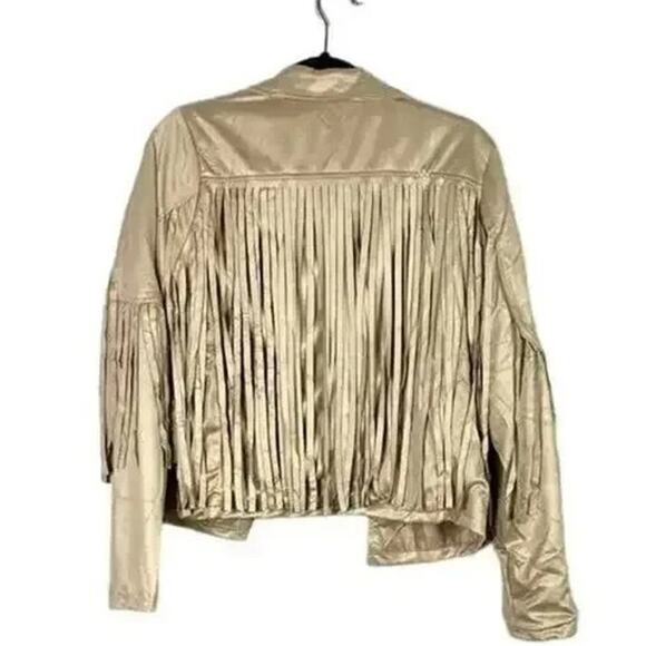 NWT Cropped Soft Faux Western Fringe Suede Open Style Lined Jacket Coat M Cream - Picture 14 of 15